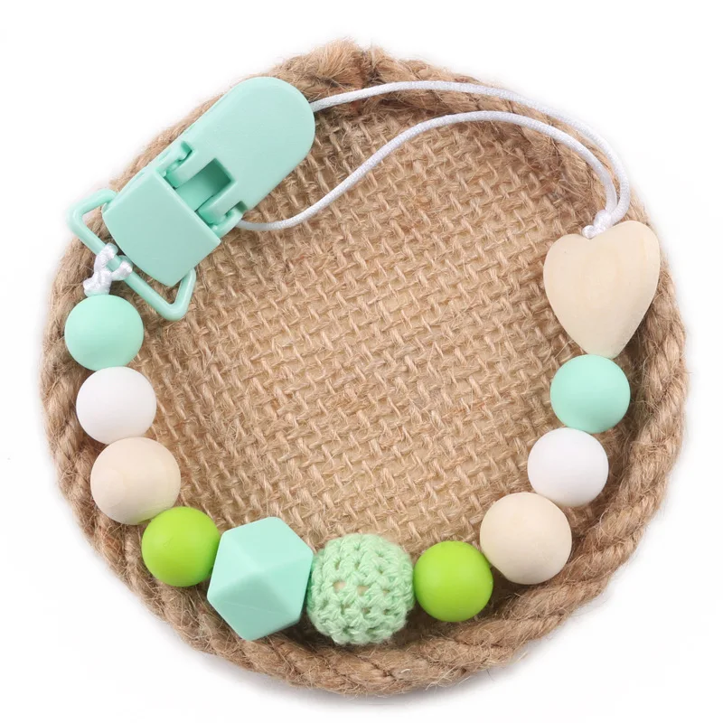 

Baby Pacifier Clips Silicone Crocht Wood Beads Pacifier Chain Infant Nipple Appease Soother Dummy Holder