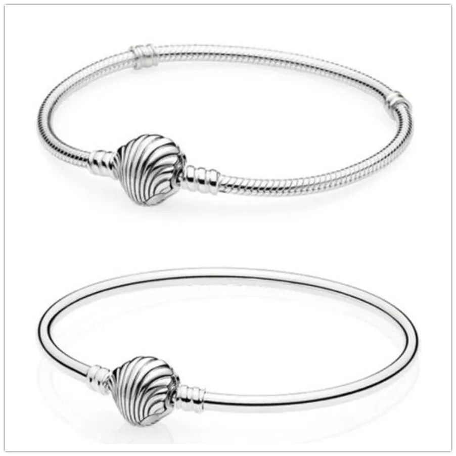 925 Sterling Silver Seashell Clasp Turquoise Leather Bangle Bracelet