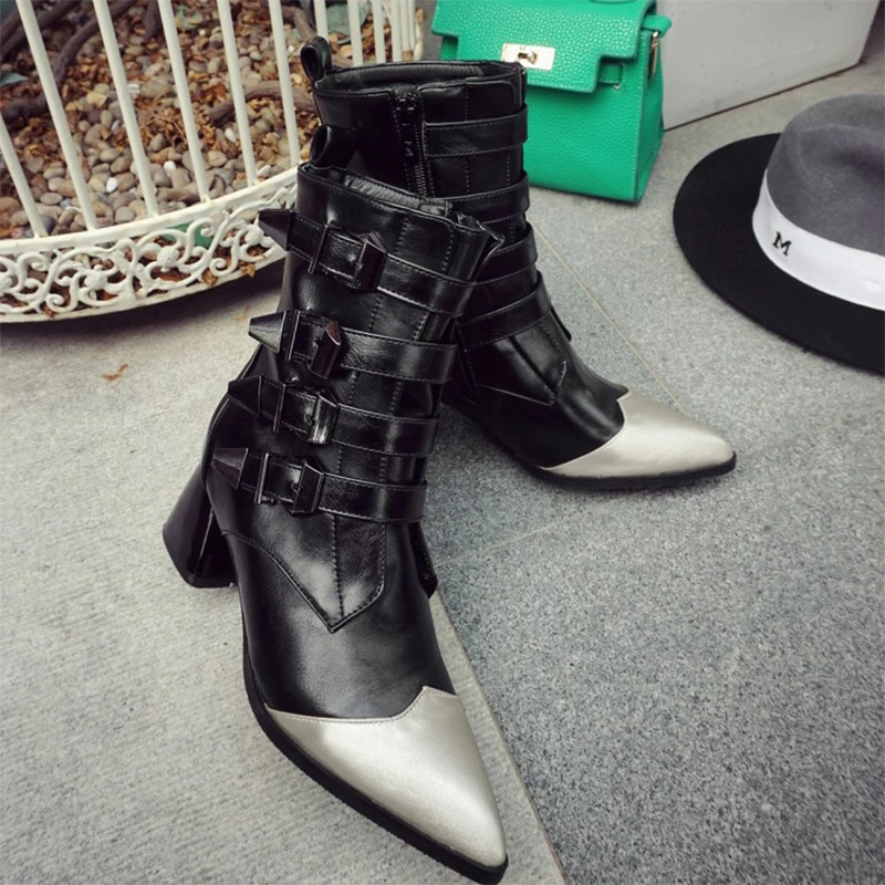 Botas mujer invierno; коллекция года; женские ботинки с острым носком; zapatos de mujer; черные ботинки «Челси» на подковом каблуке; женская обувь с ремешком и пряжкой; ayakkabi