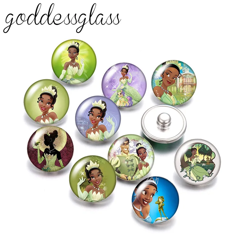 Disney Tiana The Princess And The Frog 10Pcs Round Photo Glass 18Mm Bottoni Automatici Per 18Mm Snap Bracciali Gioielli All'Ingrosso