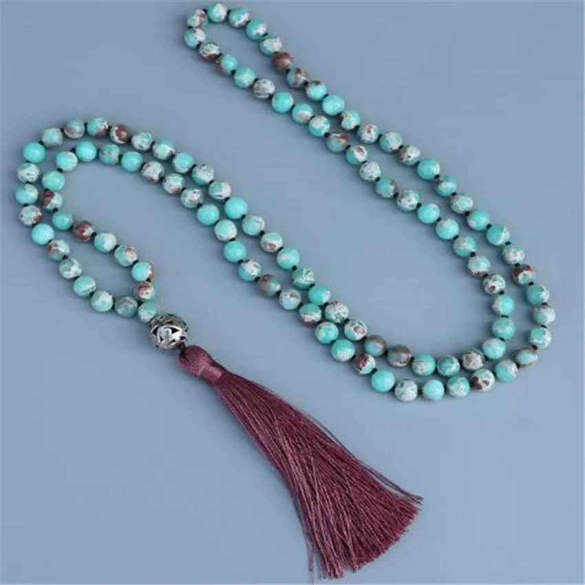8mm blue Shoushan Stone Gemstone 108 Beads Mala Necklace elegant DIY Lucky spirituality fengshui cuff energy Sutra Wrist