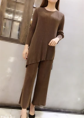 Miyake fold style длинная футболка в складку расклешенные брюки комплект из двух предметов