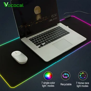 Vococal-alfombrilla de ratón grande LED RGB, iluminación con cable USB, alfombrilla para jugador de videojuegos, para ordenador, Overwatch, Pubg, alfombrilla para raton