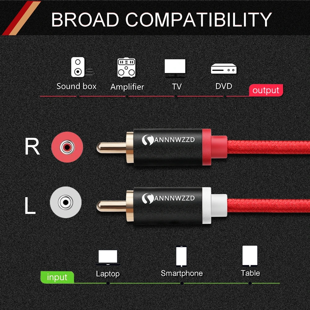RCA Cable 2RCA to 2RCA Male to Male Audio Cable OFC AV Audio Cable 10m for Home Theater DVD TV Amplifier CD Soundbox 2RCA Cable