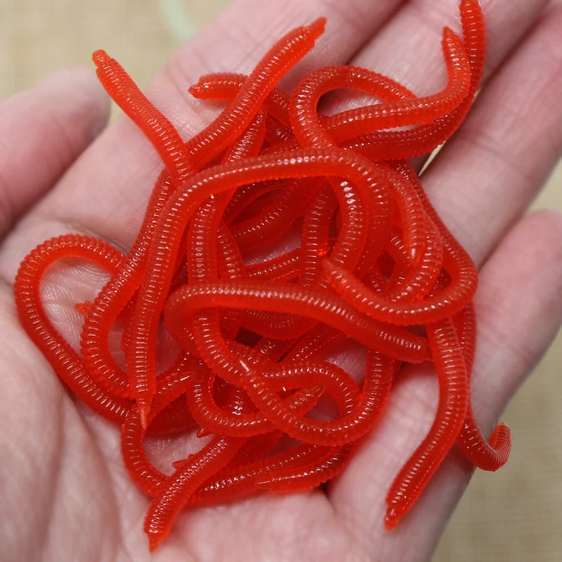 10pcs Lifelike 4 colors Earthworm bait Worms Artificial Fishing Lure 8cm  Soft Baits Silicone Shrimp Flavor Additive baits Tackle
