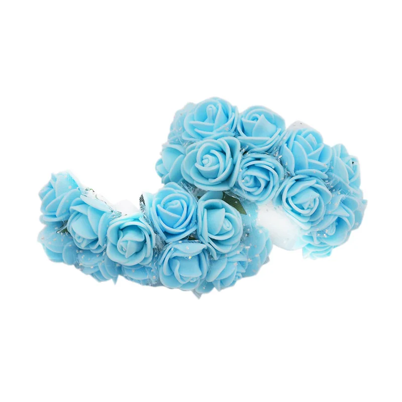 light blue 72/144 шт 2 см мини ПЭ Пена Розы Искусственные цветы для дома Свадебные украшения автомобиля DIY плюшевый медведь венок искусственный букет цветов - Цвет: light blue