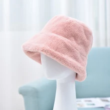 Faux Fur Bucket Cap Bush Hat Wide Brim Fluffy Winter Retro Fashion Casua