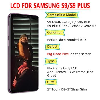 

Amoled LCD with Frame for SAMSUNG Galaxy S9 Display S9+ Plus G960 G965 Touch Screen Digitizer +Big Dead Pixle