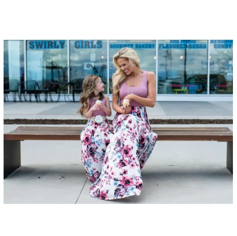 Mother Daughter Dresses Outfits Sleeveless Long Dress Mom And Daughter Dress Girls Mother And Me Dress Matching Family Clothes 5