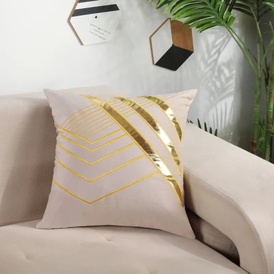 LIGHT PINK Наволочка из искусственной кожи с аппликацией и вышивкой, коричневая, темно-синяя, зеленая, синяя, Геометрическая наволочка для подушки, декоративная наволочка, наволочка, 45 см x 45 - Цвет: LIGHT PINK
