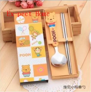 

100 sets/200pc new arrival girls cute cartoon kitty tableware children stainless steel 2-piece dinner servicev cutlery kids gift