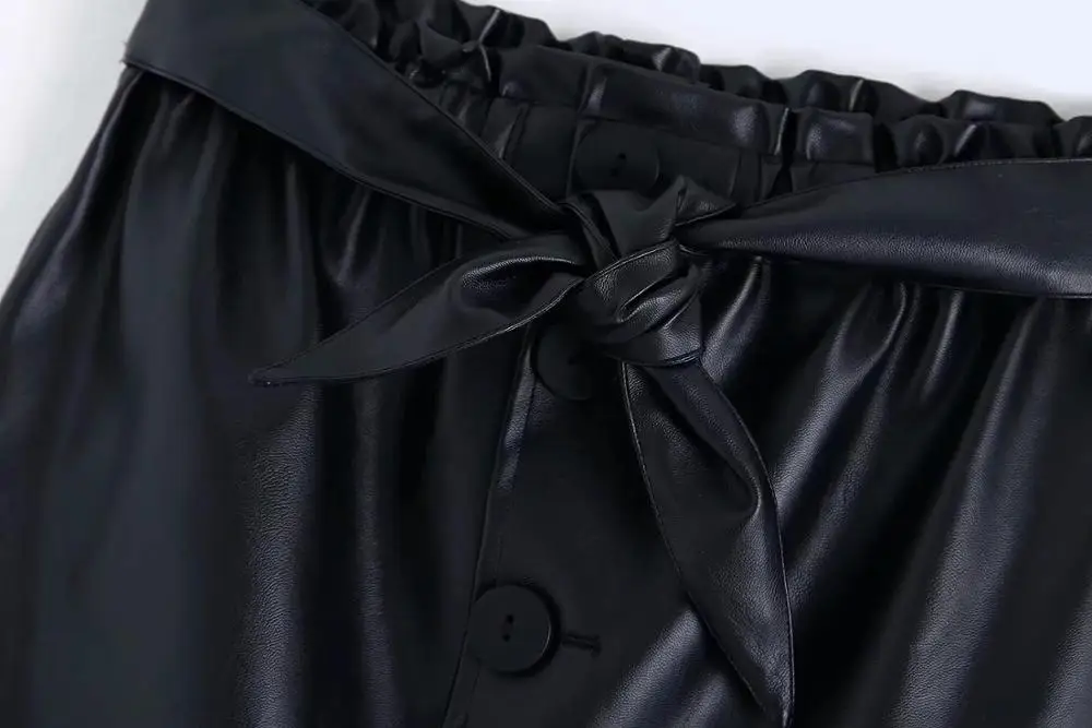Увядшая английская Высокая уличная Высокая талия однобортная юбка из искусственной кожи с поясом Женская юбка faldas mujer moda миди юбки для женщин