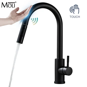 MOLI Smart Touchless Kitchen Faucets Crane Pull Out Chrome/Black Tap For Kitchen Single Hole Pull Down Sink Induction Mixer 1