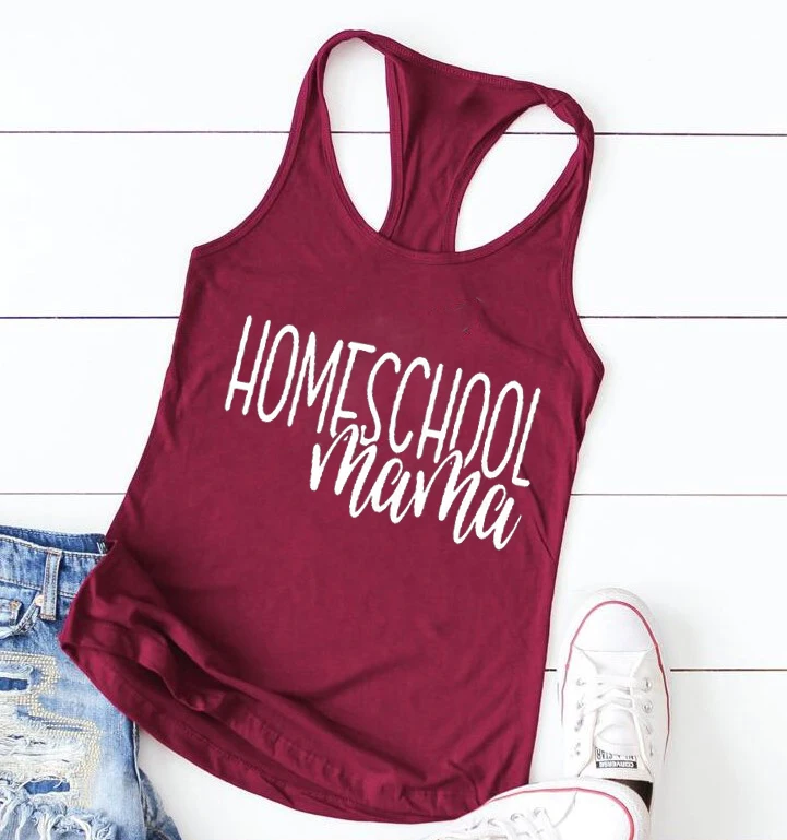 HOMESCHOOL I Love MAMA майка модные мягкие милые носочки, футболка с надписью или Графический Топ с принтом Домашняя одежда на бретелях - Цвет: Dark red-white text