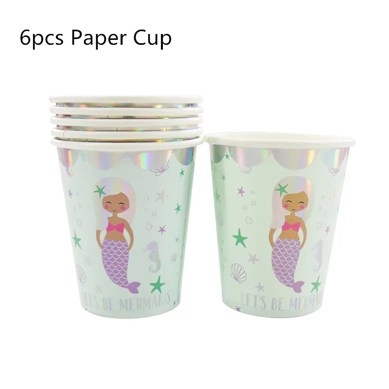 Paper Cup Украшение на день рождения, бумажная тарелка в виде русалки, стаканчик, соломенная одноразовая посуда, Детские вечерние принадлежности для девочек, украшения для рукоделия, товары - Цвет: Paper Cup