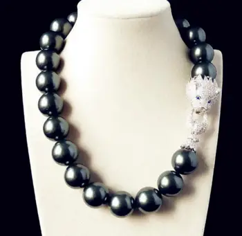 

Jewelry Free Shipping fancy 20mm black shell pearl inlay zircon leopard head necklace for festival gift