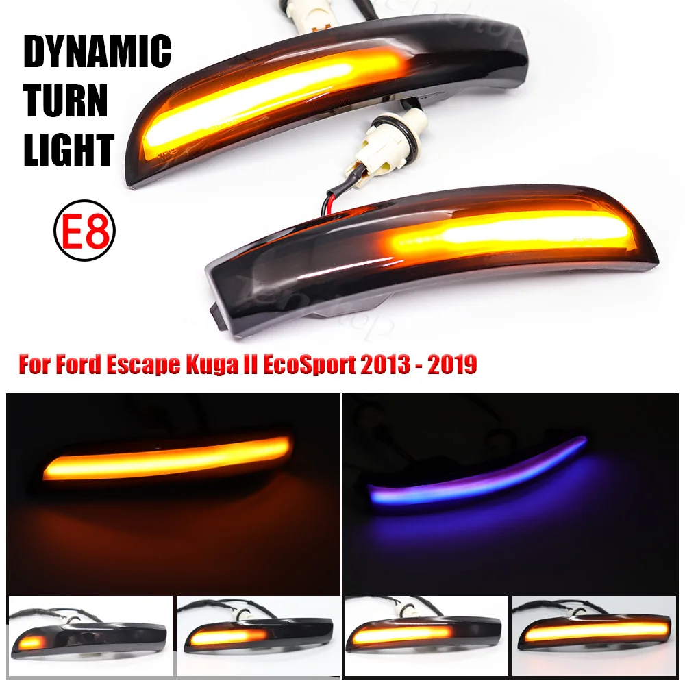Yellow Smoked Lens Dynamic Sequential Blink LED Side Mirror Turn Signal Light Assembly Compatible With Ford Kuga Escape EcoSport 2013-2018 