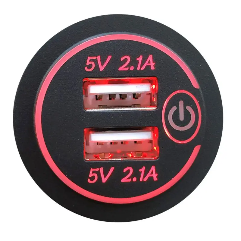 12 В 24 в двойной USB 2.1A светодиодный адаптер для автомобильного зарядного устройства с сенсорным выключателем, кабель питания для автомобиля, лодки, морского грузовика, мотоцикла, кемпера V - Тип штекера: Red