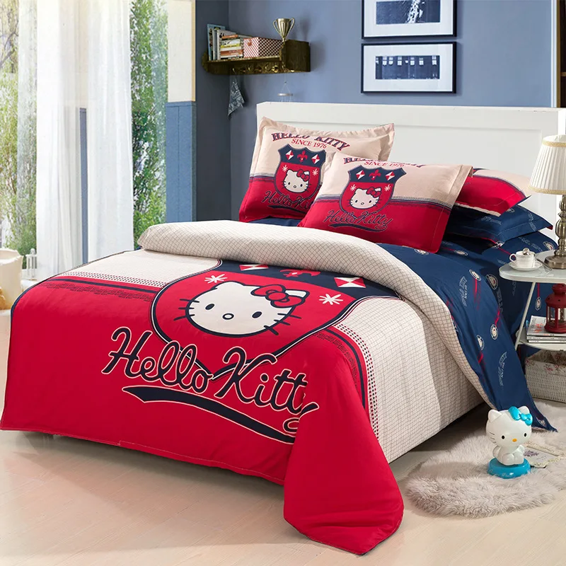 Домашний текстиль комплект постельного белья Hello Kitty хлопок постельное белье 3/4 шт. включает в себя одеяло, пододеяльник, простынь, наволочки близнец полный queen постельное белье