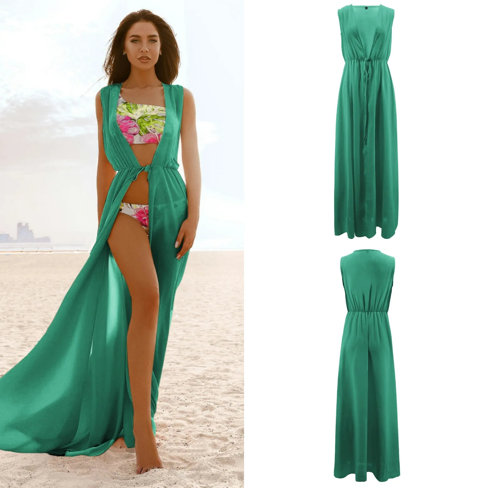 as figure Swim Cover Up For Women Dresses Summer Beach Plus Size One-Piece Dress Has Unveiled New Cardigan Bikini Solid Acetate - Цвет: as figure