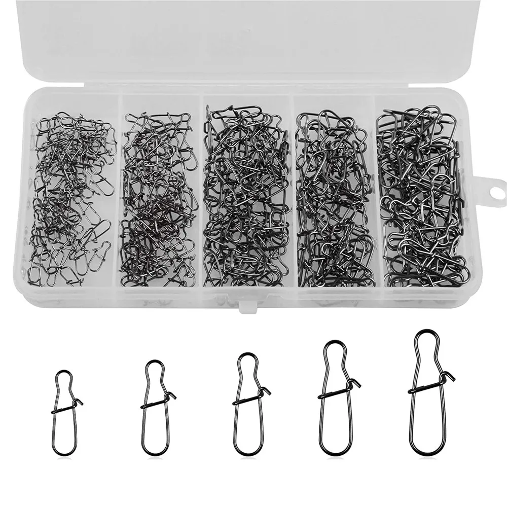 

260Pcs/box Stainless Steel Fishing snap connector Fast Clip Lock Snap fishing Swivel Solid Rings Safety Snaps Fishing tackle