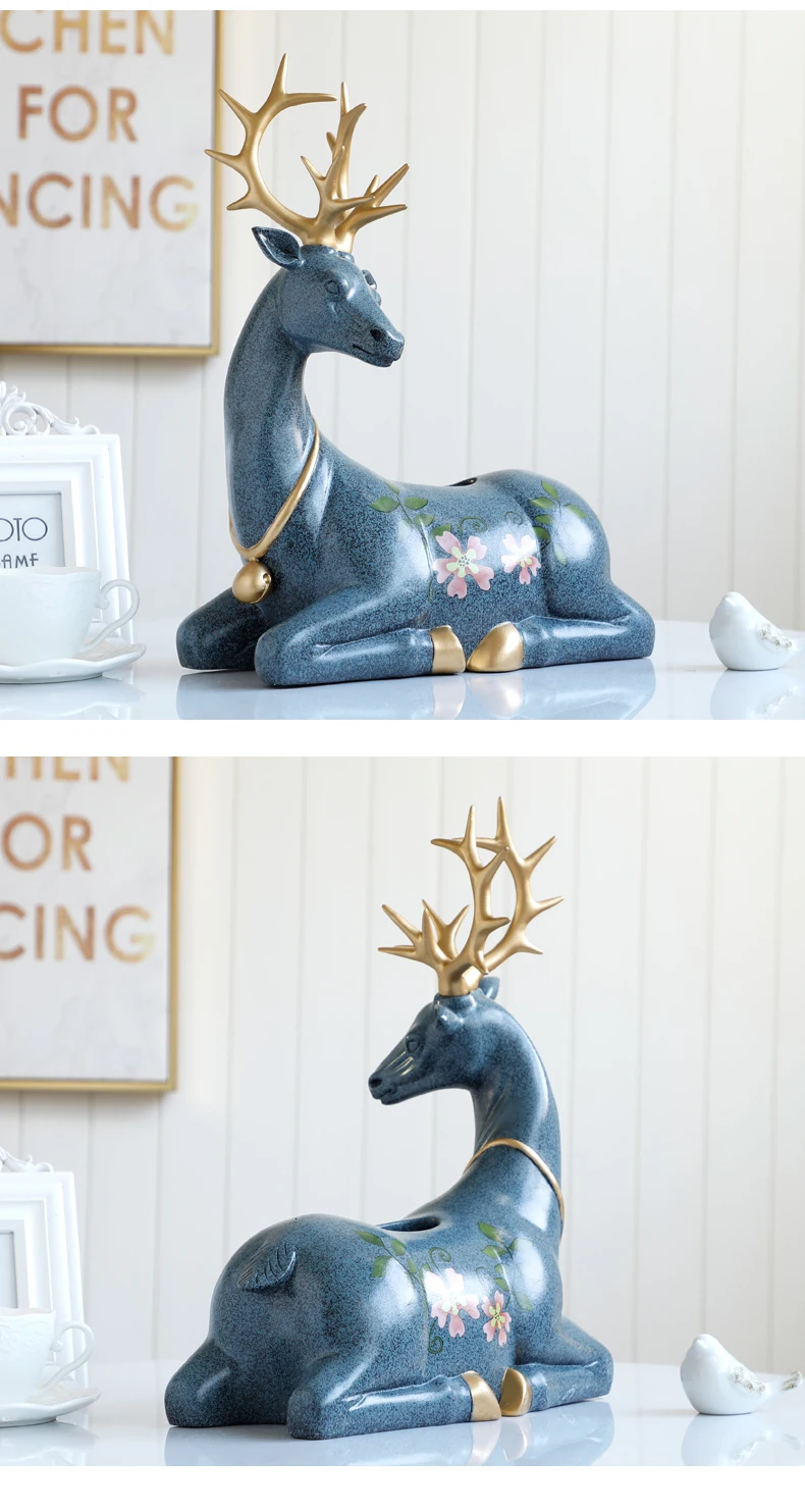 Скульптура оленя из смолы, домашнее украшение, бумажная коробка для полотенец, покрытие, контейнеры для животных, стол, скульптура оленя, домашнее украшение