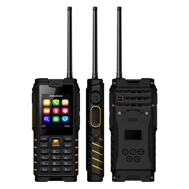 Ioutside T2 Walkie Talkie телефон 2," MP3 MP4 1.3MP задняя камера FM 4500 мАч Внешний аккумулятор фонарик IP68 водонепроницаемый прочный мобильный телефон - Цвет: Black Yellow