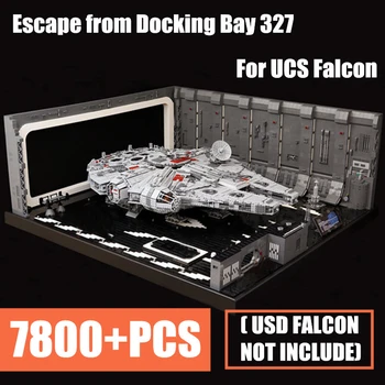 

DHL Star UCS Wars Hanger minifig scale Falcon Docking Bay 327 Hanger MOC for 05132 75192 Kraft Weckt Falcon with LED light
