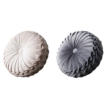 

2 Pcs European Style Round Seat Cushion Back Cushion or As Sofa Pillow Bed Pillow Velvet Fabric Pumpkin Seat Cushion 36X36X11cm