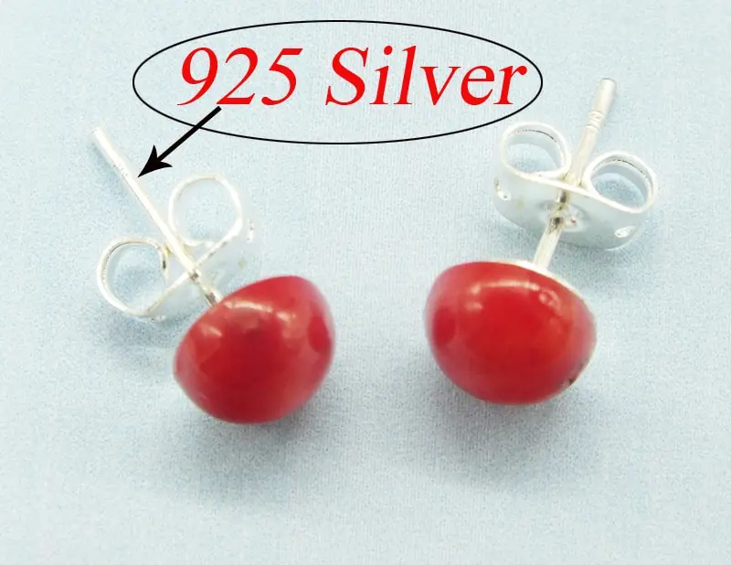 2019-##  6MM Large Red Coral Earrings, , Red Coral Studs, Coral Earrings