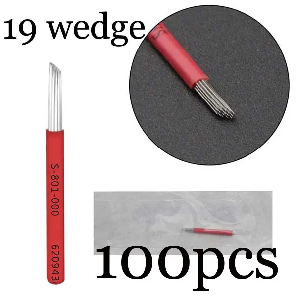 wedged 19 100pcs 50p 3R 5R 7R 9R 17R 19R 21R иглы для татуажа полуперманентный макияж микроблейдинг лезвие ручная ручка тумана иглы аксессуары для татуажа поставка - Габаритные размеры: wedged 19 100pcs