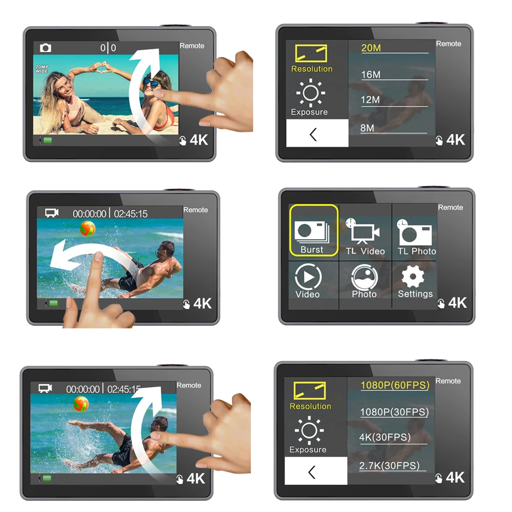 Экшн камера GEEKAM с сенсорным экраном T1 Ultra HD 4K/30fps 20 МП Wi Fi|Экшн-камеры| |