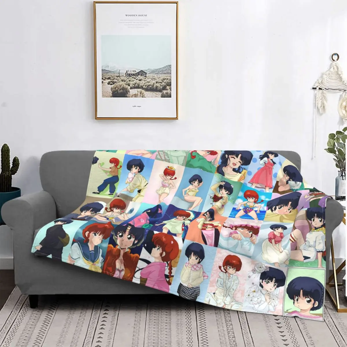 Ranma 1/2 Plaid Blanket Fleece Printed Japan Anime Manga Breathable Lightweight Throw Blankets