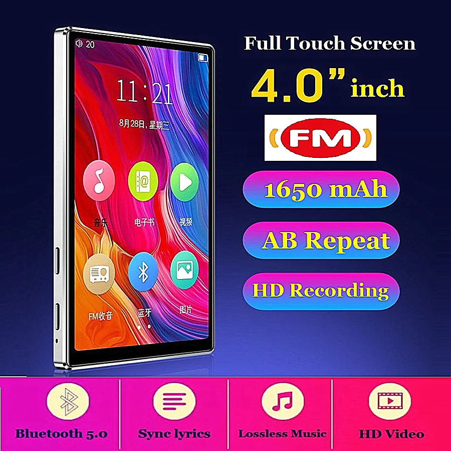 MP4 плеер Bluetooth 5,0 полный сенсорный экран HD HIFI FM радио музыка 8 ГБ 4 дюйма MP4 MP5 плеер поддержка видеокарты с динамиком