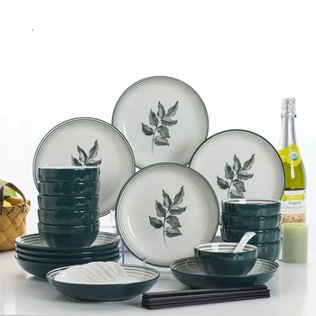 

Colored Glazed Ceramic Dinner Set 4/5/6/7/8 Inch Porcelain Cake Plate Soup Bowl Hand Drawn Pattern