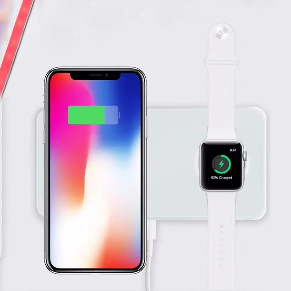 2-в-1 QI Беспроводной Зарядное устройство для iPhone X, 8, 8 Plus, для samsung Galaxy S9 S8 мобильного телефона Беспроводной зарядки для наручных часов iWatch, Смарт-часы