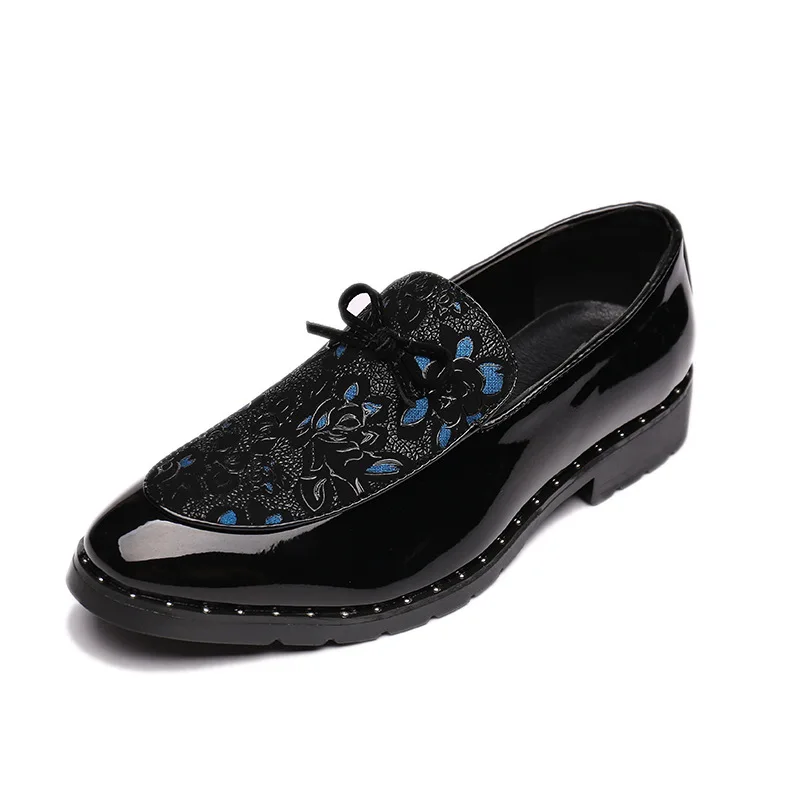 Г., классические Брендовые мужские туфли с цветочным принтом удобные Свадебные вечерние туфли повседневная обувь на плоской подошве с бантом и блестками Лоферы размера плюс - Цвет: blue