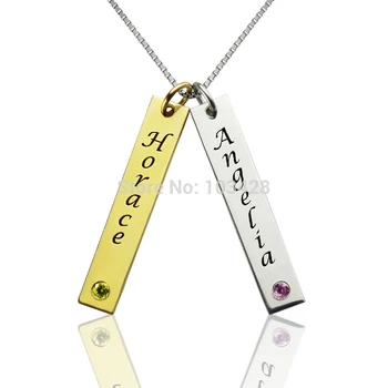 

AILIN Personalized Couple Name Necklace Sterling Silver Two Name Pendant Gold Color Love Necklace Custom Bar Necklace with Stone