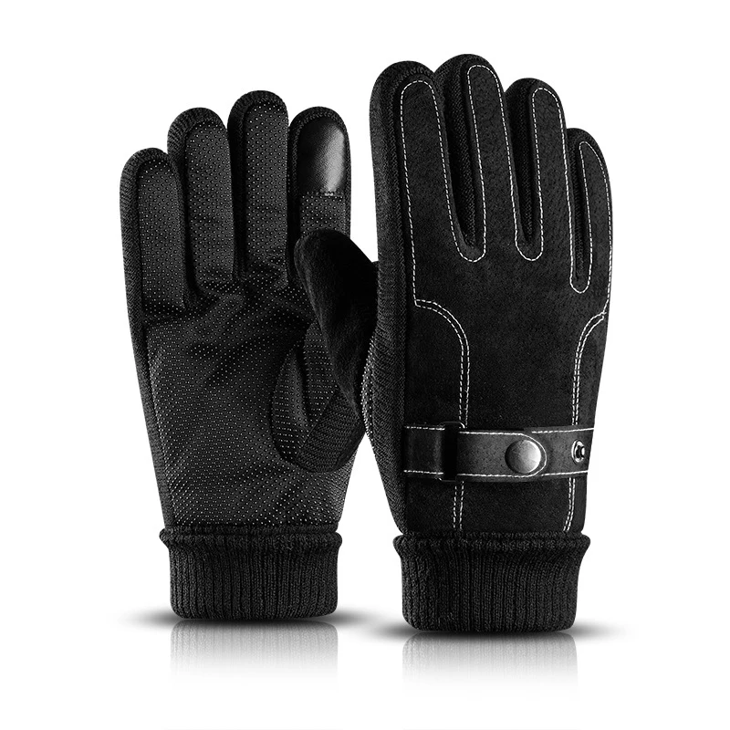 Новые мужские зимние ветрозащитные нескользящие перчатки для верховой езды с сенсорным экраном теплая утолщенная бархатная одежда для холодной погоды Перчатки - Цвет: D-black
