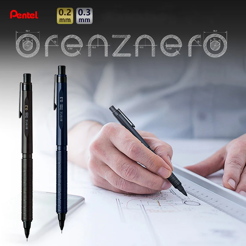 japan-pentel-pp3003-a-mechanical-pencil-orenznero-low-center-of-gravity-automatic-core-retractable-nib-drawing-design