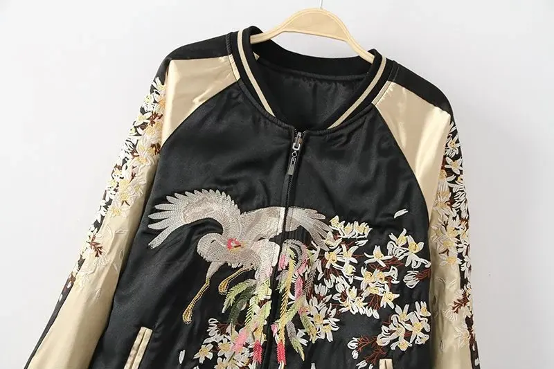 

Ozhouzhan WOMEN'S Dress Spring And Autumn New Style Baseball Uniform Reversible Crane Flower Embroidered Jacket Couple Clothes