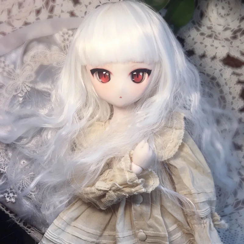 

New Arrival 1/3 1/4 1/6 1/8 Bjd Wig High Temperature Long White Wavy Wire SD For BJD Doll