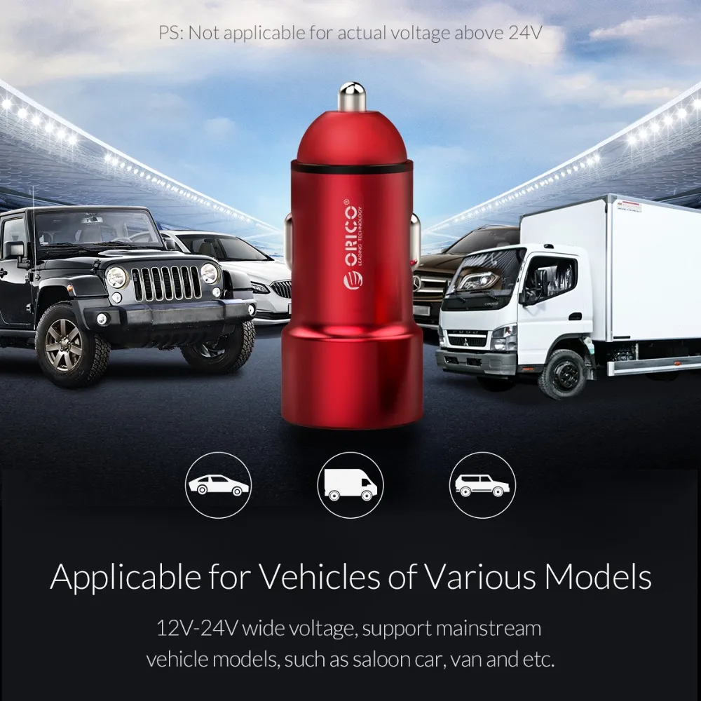 Автомобильное зарядное устройство ORICO Mini USB с двумя usb портами для зарядки 12 Вт