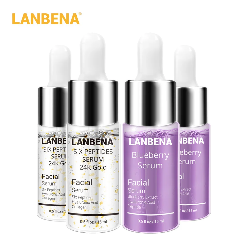 4 шт LANBENA голубика+ Гиалуроновая кислота++ 24K золото шесть сыворотка с пептидами анти-возрасное отбеливание увлажняющий уход за кожей - Вес нетто: Set 3