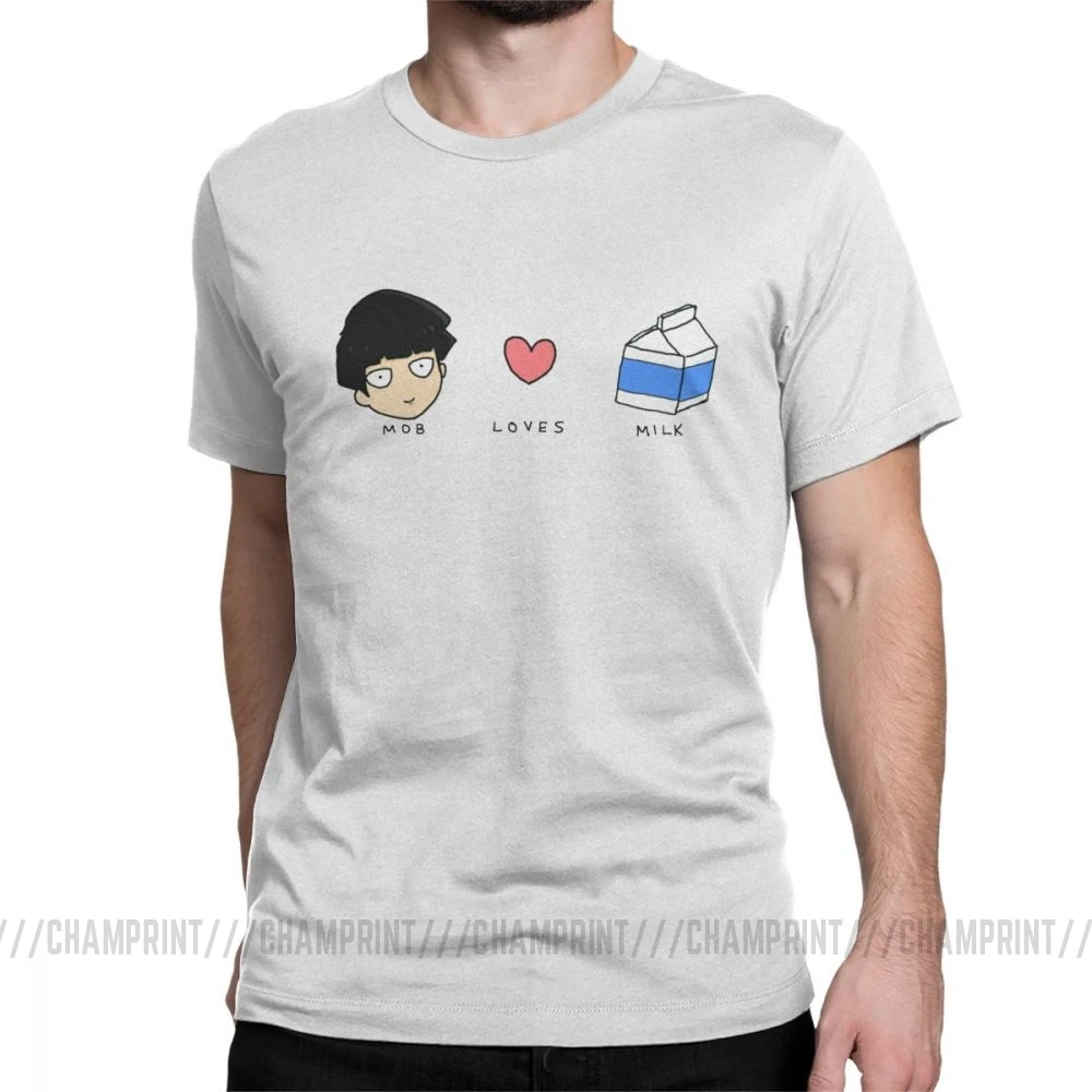 Mob Loves Milk Mob Psycho 100 футболки мужские хлопковые новые футболки с круглым вырезом футболка с коротким рукавом Одежда с принтом - Цвет: Белый