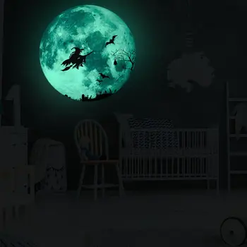 

Halloween Glowing In The Dark Wall Glass Sticker Luminous Removable Home Decor Ornaments Halloween Luminous Moon Wall Sticker