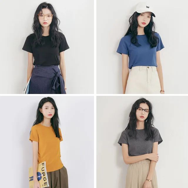 

Summer Women Tshirt 2018 Casual Girls Solid Color Prints Cute Tops Tees