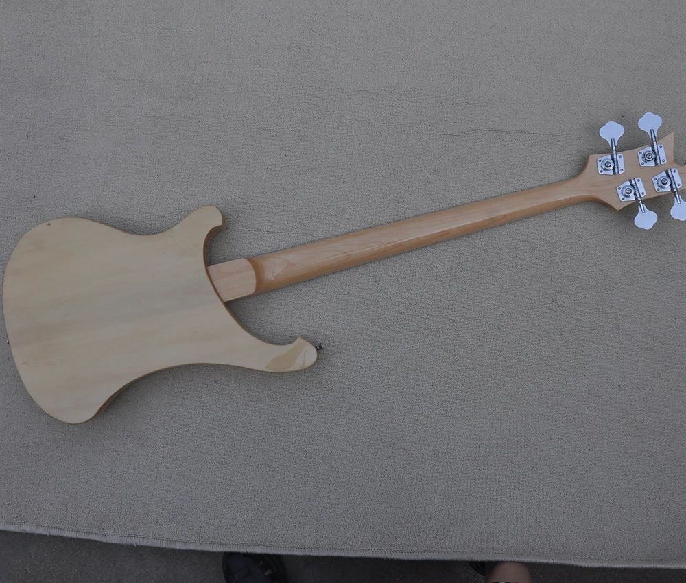 4 Strings Natural Wood Color Electric Bass Guitar with White Pickguard,Rosewood Fretboard
