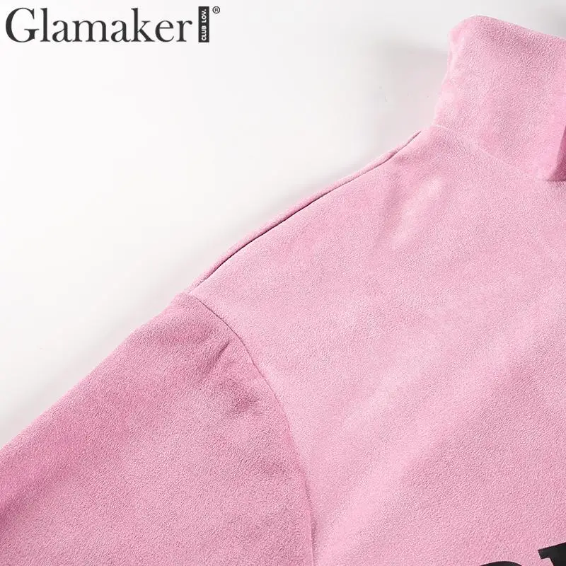 Glamaker толстовка на молнии с буквенным принтом женская розовая уличная одежда с длинным рукавом обрезанный женский топ сексуальный короткий белый модный свитшот