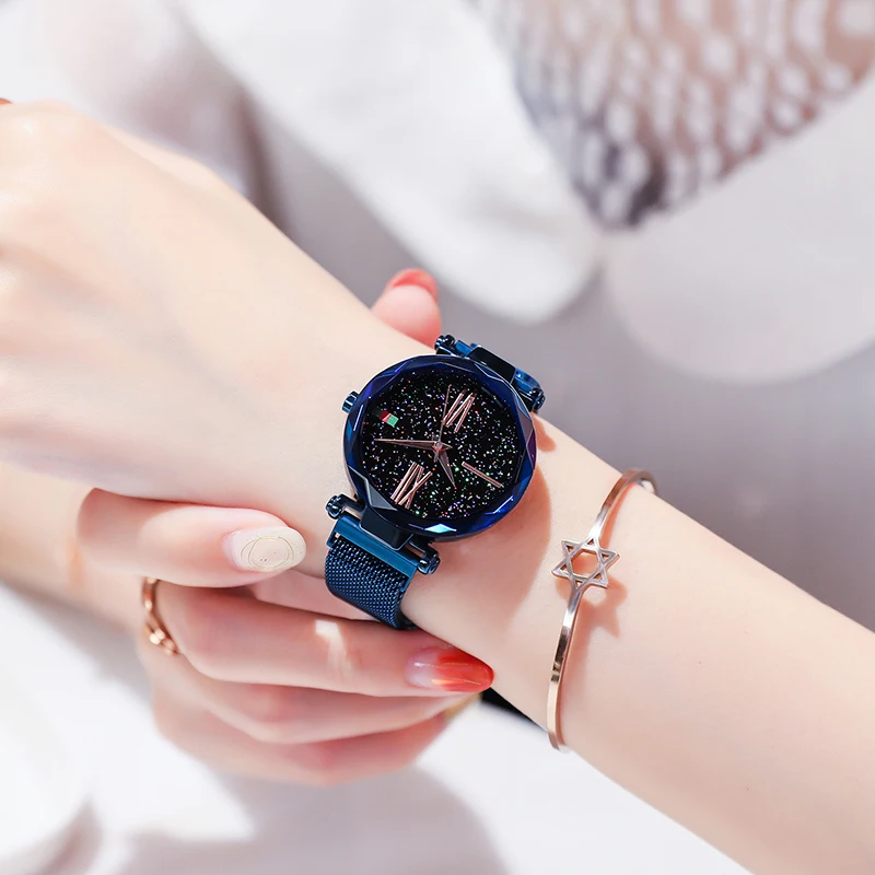 

Hot Best Selling Women Mesh Magnet Buckle Starry Sky Watch Casual Luxury Women Geometric Surface Quartz Watches Relogio Feminino